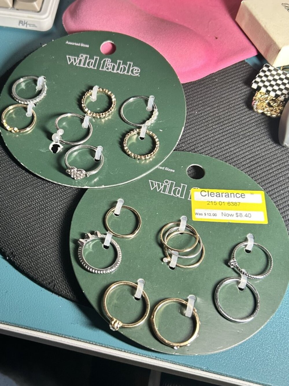 Wild Fable Mixed Metal Ring Lot Set 15 Pc Silver Gold Crystal Heart NWT Target